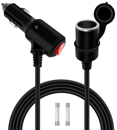 HuaLiSiJi Zigarettenanzünder Verlängerungskabel mit Schalter 12V 24V Zigarettenanzünder Kabel mit LED und 15A Fused Adapter für Auto Motorrad (3m)