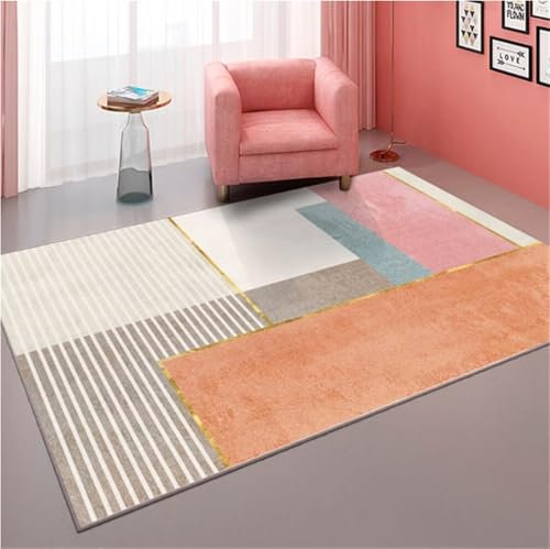 WBDYMX Teppich Schlafzimmer100x160CM Schöne günstig Rosafarbener moderner mit geometrischem Muster, bequemer und langlebiger orange