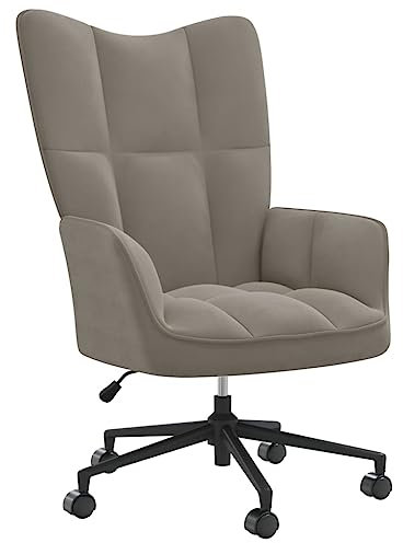 CINDERFUL Sessel Hellgrau Samt,Moderner Drehstuhl aus Samt für Büro & Wohnzimmer höhenverstellbar, drehbar & komfortabel Möbel Wohnzimmer