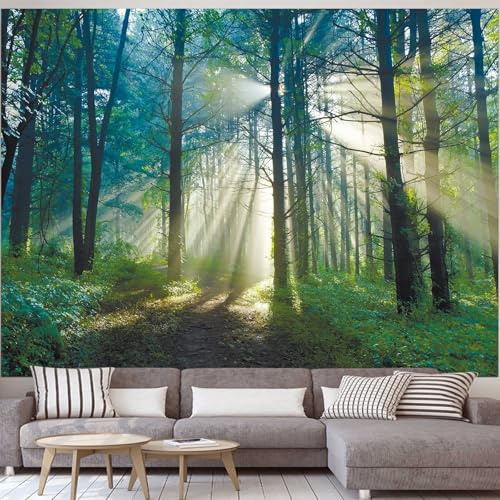 Wycian Wandteppich Nebel Tapisserie Dschungel Tapestry XXL Wandbehang Natur Wandteppich Grün Nebelansicht Tapisserie Mikrofaser 350x256cm（Breite x Höhe）