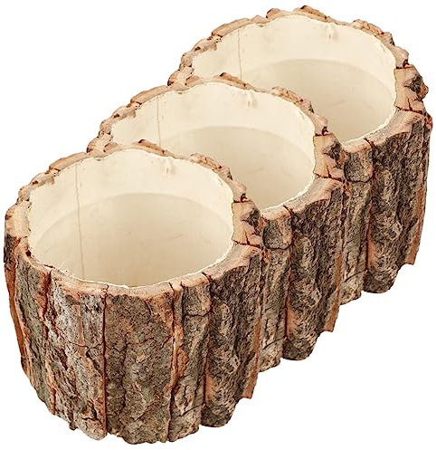 Ciieeo 3stücke Holz Blumentopf Aus Rinde Landhausstil Pflanzbehälter Natürlicher Blumeneimer Für Sukkulenten Dekorativer Pflanzen-Topf Für Zuhause Und Garten