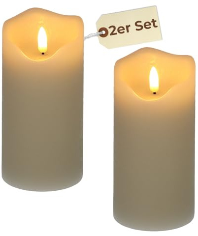 GarPet 2er Set Led Echtwachskerzen Elektrische Kerzen flackernd Kerzen batteriebetrieben elektrisch Led Wachskerzen mit Timer 7,5 x 15 cm