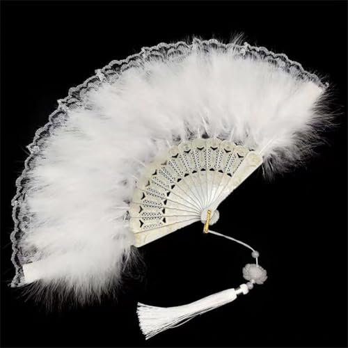 SJBAUTYO Damen Fächer Feder,Federfächer,Zusammenklappbarer Federfächer im Vintage-Stil der 1920er Jahre, Flapper-Handfächer für Kostüme,Tanzen,Hochzeit,Party,Abschlussball,Teeparty,Weiß