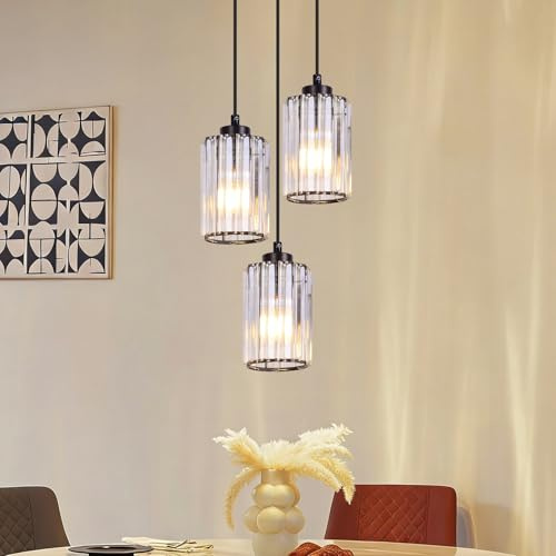ZMH Pendelleuchte Esstisch Hängelampe Kristall - Hängeleuchte 3 Flammig Modern E27 Esstischlampe Hängend Pendellampe Wohnzimmer Esszimmerlampe Höhenverstellbar für Küche Esszimmer (ohne Leuchtmittel)