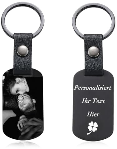 Generisch Schlüsselanhänger Personalisiert mit Foto, Schlüsselanhänger Gravur Bild und Text, Personalisierte Geschenke für Männer, Frauen & Partner