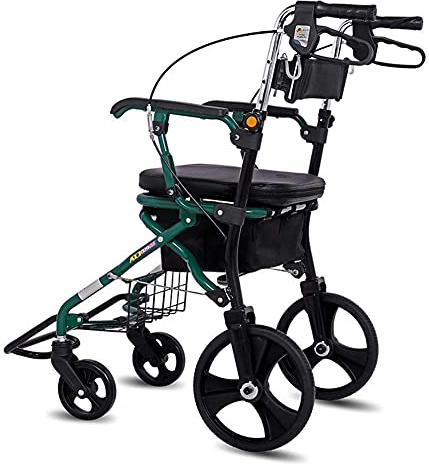 Andador, Andador con Ruedas Plegable Andador con Ruedas con Asiento y Bolsa - Ayuda de Movilidad para Adultos Mayores y Discapacitados - Silla de Transporte de Aluminio para Exteriores