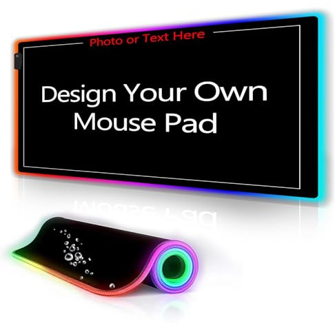 Naispanda Tapis de Souris de Jeu RGB personnalisé, Tapis de Souris Gaming RGB，600 x 350mm Grand Tapis Souris avec 12 Modes d'Éclairage LED pour Gamer Bureau