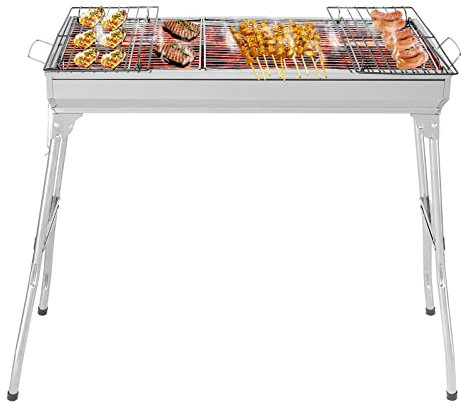 Barbecue Grill, Stainless Steel BBQ, Large Folding Portable BBQ Grill, Charcoal Grill for Outdoor Cooking Camping Hiking Picnics (Standard Configuration)