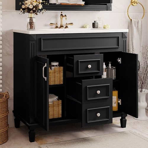 36 Bathroom Vanity with Sink Combo, Modern Wood Freestanding Storage Cabinet Set W/2 Soft Closing Doors and 2 Drawers