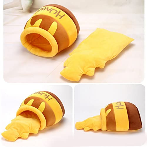 Lit de Chat en Forme de Ruche, Coussins Amovibles Doux et Chauds, Conception Animée, Lit Miel Pot, Idéal pour Chiots et Chats, avec Coussinet Intérieur