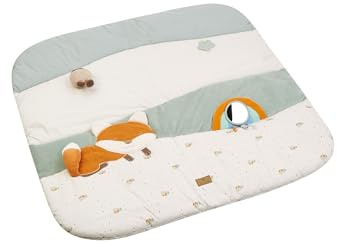 Sterntaler Spieldecke Fuchs Filou - 100x100cm - wattierte Baby Activity Decke mit Spiegelfolie, Quietsche, Rassel & Beißring - Krabbeldecke waschbar - Geschenk Idee - Jungen & Mädchen, lichtgrau