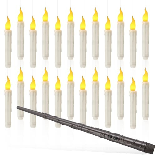 Schwebende Kerzen 24 Stück, Fliegende LED Kerzen mit Zauberstab Fernbedienung, Floating Candles, Warmes Licht Flackernde Hängende Kerzen für Weihnachten Halloween Party Campen Outdoor Deko