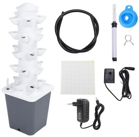 CHICIRIS Tour du Système de Culture Hydroponique, Plantation 3D, Circulation D'eau, 25 Trous, Récipient D'eau 10L, Abdos, pour Balcon, Rebord de Fenêtre, Potager Intérieur (Prise UE)