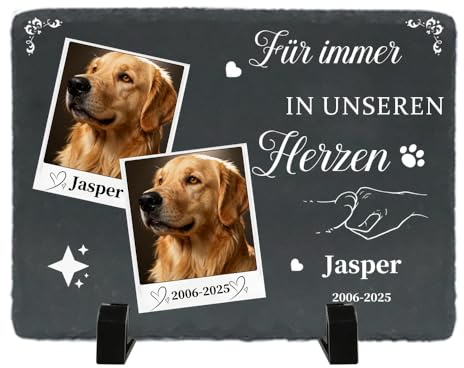 Umitive Individueller Grabstein für Haustiere - Personalisierte Gedenktafel mit Foto & Name - Hundegrab, Tierfriedhof Dekoration - Erinnerungsgeschenk für verstorbene Tiere (Style L)