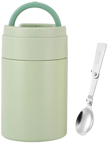 Food Flask, 500ml Soup Flask, Vacuum Insulated Food Jar for Hot Cold Food, Stainless Steel Double Walled Thermal Food Container with Foldable Spoon,Leak Proof Soup Containers for Kids & Adults (Green)