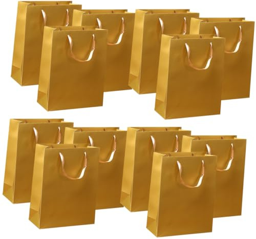 Anneome Goldene Papiertüten Wiederverwendbar und Einfach zu Tragen 12 Stück Packung aus Kraftpapier und Mehrzweck Tragetaschen Geschenkverpackung für Alltag