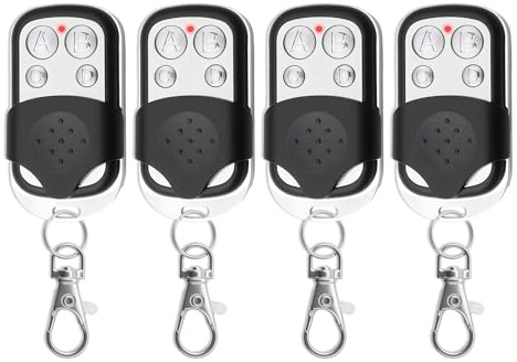 4 Pack 433 MHz Universal Garage Door Remote Control Wireless Automatic Gate Remote Control with Key Cover Slide Fob 4 Buttons Copy Remotes for Garage Doors Roller Shutters Car Electric Gates