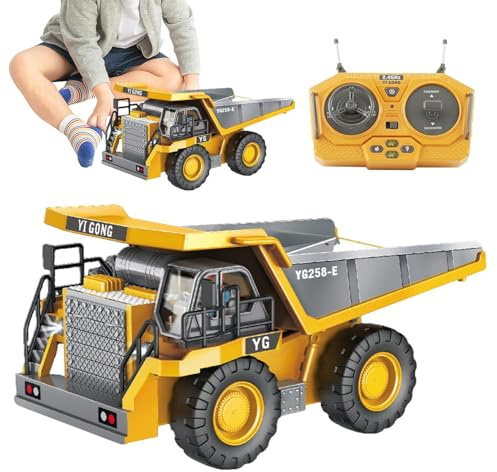 Générique Camion Benne Télécommandé - Excavatrice Électrique avec Lumières et Sons | Camion Benne Jouet avec Plateau en Métal et Batterie Rechargeable,pour de 4 a 12 Ans Cadeaux de Noel et