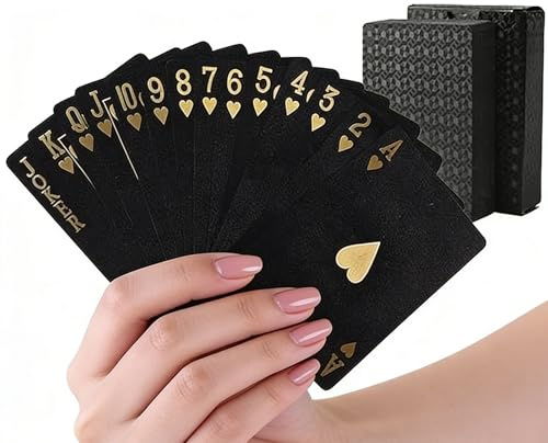 KTGUK Black Gold Deck Of Cards,Cool Gold Black Magic Poker Cards,Waterproof Plastic Playing Diamond Magic Poker Deck of Card,for Family Friends Gift Party Game(Black)