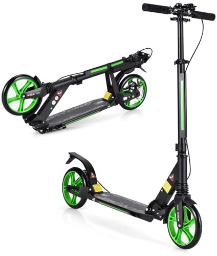 SPOTRAVEL Folding Kick Scooter, Adjustable Kids Scooter | with Big Wheels, Shock-Absorbing Suspension and Carry Strap, Lightweight Aluminum City Scooter for Teens Adults