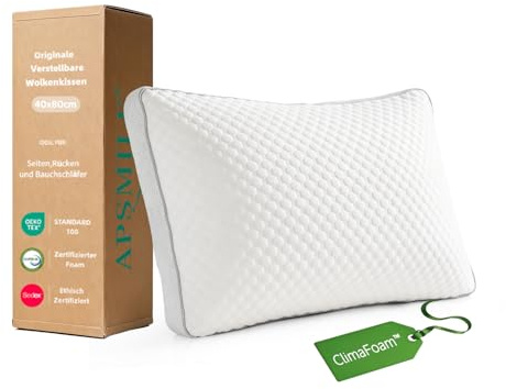 APSMILE Kopfkissen 40x80 cm - Memory Foam Kissen für Seitenschläfer & Mehr - Höhenverstellbares Schlafkissen mit hochwertiger Füllung gegen Nackenschmerzen - Atmungsaktiv - Abnehmbarer Bezug