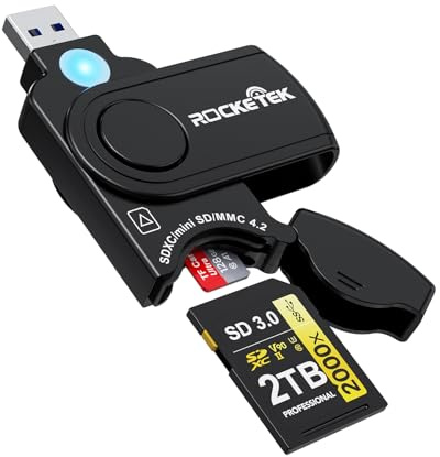 USB3.0 SD & Micro SD Card Reader, 5Gbps 2-in-1 USB to SD/Micro SD Memory Card Reader Adapter for SDXC, SDHC, MMC, RS-MMC, Micro SDXC, Micro SD, Micro SDHC and UHS-I Cards, Plug and Play, Black