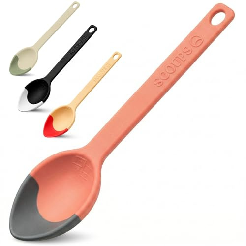 Silicone Serving Spoon with Soft Tip Edge – Scraper Spoon for Jars, Pots & Pans – 3-in-1 Scoop, Scrape & Serve – Nonstick Heat Resistant Cooking Spoon (Scoups) (Blue/Orange)