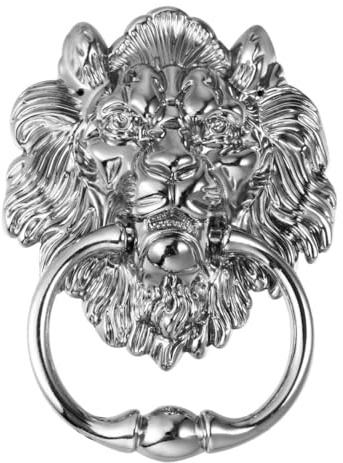 DECORNIJIA Ring Türklopfer mit Löwenkopf aus silberfarbener Zinklegierung, antikes Design, ideal für Haustüren und Ladenfronten