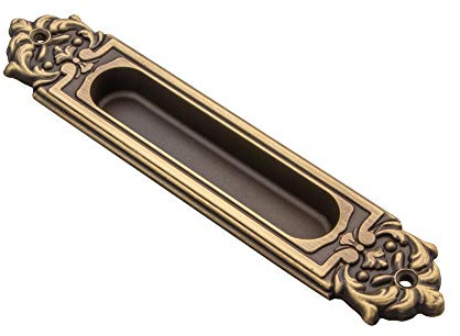 JUVA Muschelgriff Schiebetür Einlassgriff Oval Schiebetürgriff Messing bronze brüniert - RELIKT | Griff-Muschel 165 x 35 mm | Schalengriff im Landhaus-Stil | 1 Stück - Möbelgriff Antik mit Schrauben