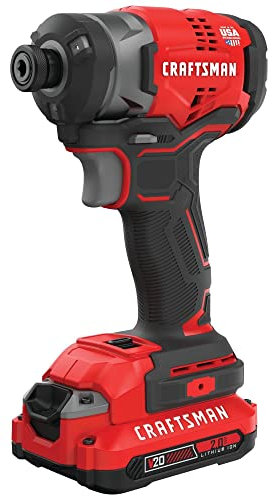 CRAFTSMAN V20 Kit de driver de impacto, sin cable, 1/4 pulgadas, 2 baterías y cargador incluido (CMCF820D2), pequeño, negro