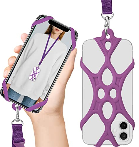 ROCONTRIP 2 in 1 Cell Phone Lanyard Strap Case Holder with Detachable Neckstrap Universal for Smartphone iPhone 8,7 6S iPhone 6S Plus, Google Pixel LG HTC Huawei P10 4.7-6.5 inch (Lotus Purple)