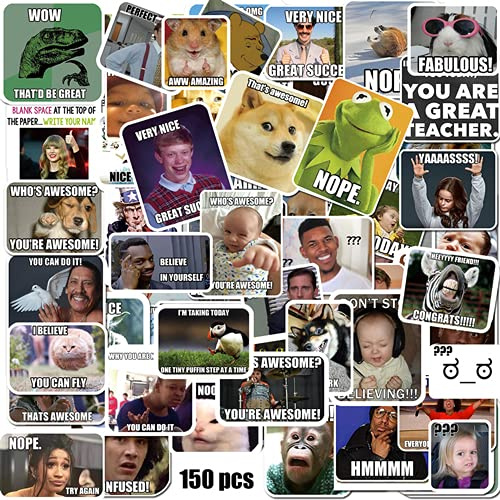 150 lustige Meme Sticker, Wasserfeste Vinyl-Aufkleber | Lehrer Meme Sticker für Kinder, Jugendliche und Erwachsene. Ideal als Belohnungssticker für Laptops und Trinkflaschen.
