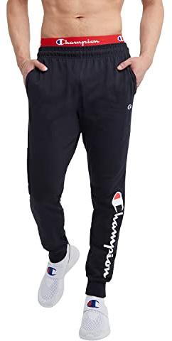 Champion Herren Leichte Lounge-Hose, Jersey-grafikhose, 78,7 cm Trainingshose, Marineblaue Schrift, X-Groß