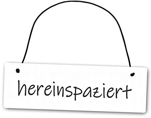 Homeyourself Hochwertiges Schild 25 x 8 cm hereinspaziert weiß Dekoschild Wandschild herzlich Willkommen