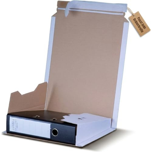 KK Verpackungen Ordnerversandverpackung 320x290x35-80mm | 140 Stück, Wellpappe weiß | Selbstklebeverschluss ohne Klebeband | Variable Füllhöhe für alle DIN-A4-Ordner