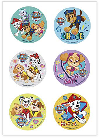 Dekora - 6 Mini dischi commestibili dei Paw Patrol per cupcake, muffin o biscotti - 5,8 cm