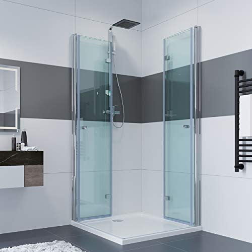 IMPTS 70 x 120 x 185 cm Duschkabine Eckeinstieg Doppel Falttüren 180º Eckig Dusche Duschwand Duschabtrennung
