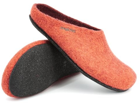 Magicfelt Filttofflor 709 tillverkad av 100 % merinoull | Toffel för kvinnor och män med anatomiskt formad filtlatexsula – tillverkad i Tyrolen, Lax, 37 EU