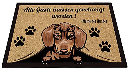BAGEYOU Benutzerdefinierte Fußmatte mit Meinem Liebeshund Dackel Hund Alle Gäste müssen genehmigt Werden Bodenmatte 60 x 40 cm