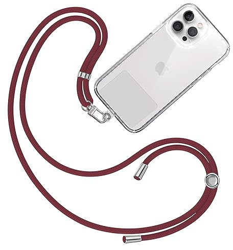 TBOC Band mobiltelefonkedja nyckelband kedja mobiltelefonsnöre [bordeaux] för att hänga nacke, universellt för mobiltelefon med vaddering, mobiltelefonband, lapp, karbinhake, fodral, mobiltelefonfodral, snodd, nyckelband