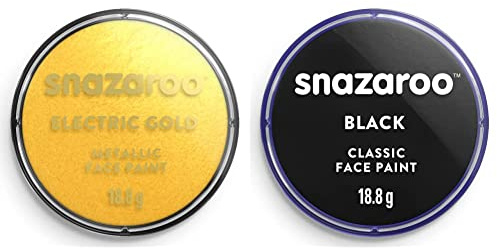 Snazaroo Face and Body Paint, 18 ml - Metallic Gold (Individual Colour) & Classic Face and Body Paint, Black, 18 ml, Professional Water Based, Single Cake Makeup Supplies for Adults