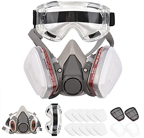 Karlak Atemschutzmaske,Wiederverwendbare Atemschutzmaske Halbmaske 6200 Gasmaske Atemschutz Atemschutzmaske mit Schutzbrille zum Lackieren Organischer Dampf Schweißen Polieren Holzbearbeitung