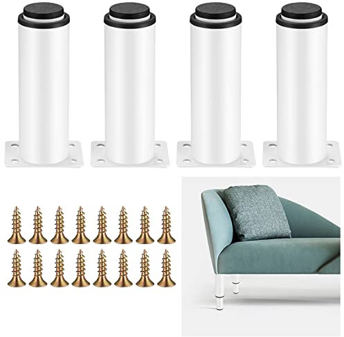 4 Pcs Adjustable Furniture Legs, Metal Adjustable 0-70 mm Kitchen Sofa Table Chair Desk Cupboard Cabinets Replacement Legs Feet Support for Cabinet Furniture Office Furniture Sofa - White (12-19CM)