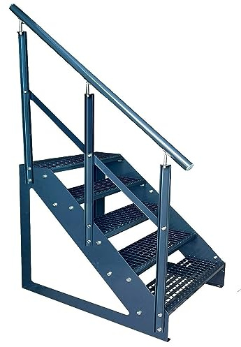Kaminbau Mierzwa Premium Treppe Freistehend 5 Stufen Anthrazit Geländer Links (Breite 800 mm) (Höhe 95cm) (Wangen: Anthrazit) (Stufen: Anthrazit)