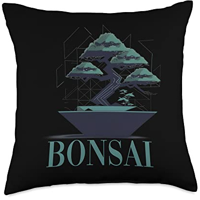 Dwarf Tree Japan Bonsai Ficus Gift Bowl Japanese Tree for a Bonsai Gardener Throw Pillow, 18x18, Multicolor