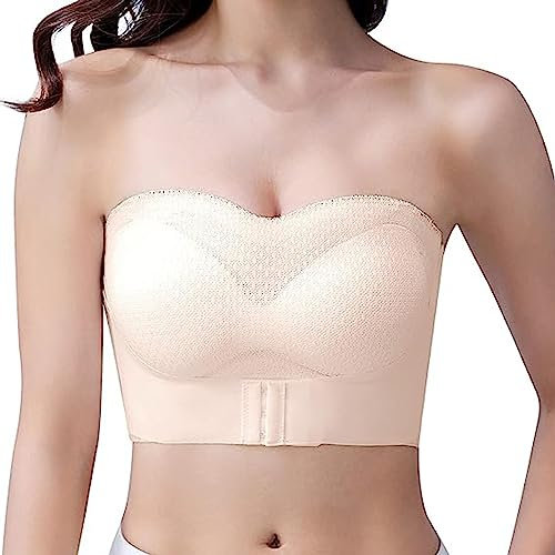 Oaiyeie Strapless Bras for Women,Full Support Non-Slip Convertible Bandeau Bra, Women Push up Bandeau Bra (Skin,M)