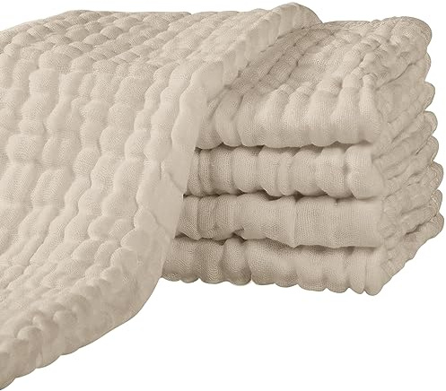 Yoofoss Lange Bébé en Mousseline de Coton 65x65 cm Lot de 5 Langes EnveloppanteCarrés Super Soft pour Peaux Sensibles pour Nouveaux-nés Abricot