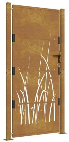 vidaXL Cancello da Giardino 105x180 cm in Acciaio Corten Design Erba, cancello, cancello in acciaio, cancello da esterno, cancello di sicurezza