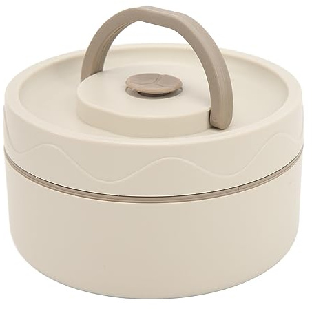 TOPINCN 420ml Lunch Box, Round Shape Thermal Lunch Container Thermal Cooking Pot 304 Double Layer Box Portable Food Container Office Outdoor (Insulated Style)