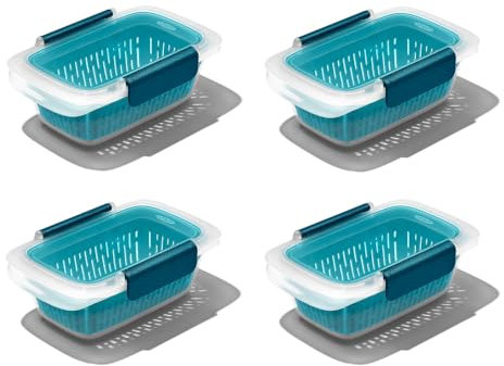 OXO Good Grips Prep & Go Container with Colander 1.9 Cup/0.45 L - (Pack of 4) Leakproof Food Storage for Rinsing & Storing Fruits & Veggies